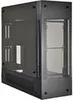 A black computer tower case with a glass side panel. Produktbild-Vorschau