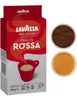A package of Lavazza Qualita Rossa ground coffee with two circular insets showing ground coffee and espresso. Produktbild-Vorschau