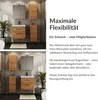 A bathroom vanity with cabinets and a sink, presented in two different configurations. Produktbild-Vorschau