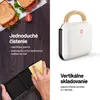 A collage image featuring a sandwich maker and sandwich, with text highlighting features. Náhľad obrázku produktu