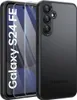 A black phone case and screen protector are displayed next to a smartphone. Produktbild-Vorschau