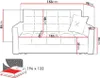 A diagram illustrating the dimensions of a sofa, with a separate graphic showing a bed configuration. Náhled obrázku produktu