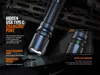A close-up marketing image of a black Fenix flashlight, highlighting its USB Type-C charging port and battery level indicator. Produktbild-Vorschau