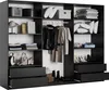 A well-organized wardrobe interior with various items neatly arranged on shelves and hanging. Produktbild-Vorschau