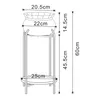 A diagram showing the dimensions of a plant stand with a pot and a shelf. Voir les images du produit
