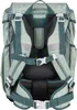 The back of a green backpack with straps and buckles. Produktbild-Vorschau
