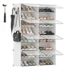A white modular shoe rack filled with various shoes and accessories. Náhled obrázku produktu