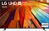 A television screen displaying a colorful abstract image, with branding and text overlays. Produktbild-Vorschau