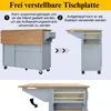 A diagram showing a kitchen cart in two different configurations: folded and extended. Podgląd zdjęcia produktu