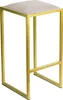 A bar stool with a gold metal frame and an ecru upholstered seat, shown against a white background.