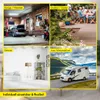 Collage of four images showing different use cases for a product: a garage, an outdoor patio, a living room, and a camper van by a lake. Anteprima dell’immagine prodotto