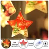 A close-up of a star-shaped Christmas decoration with lights, with other decorations blurred in the background. There are also inset images showing product features. Produktbild-Vorschau