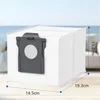 A white vacuum cleaner dust bag with dimensions indicated by lines and numbers. Produktbild-Vorschau