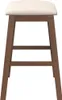 A front view of a bar stool with a cream-colored seat and brown wooden legs and frame. Náhľad obrázku produktu