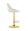A beige upholstered bar stool with a gold base and stem, shown from the side against a white background. Produktbild-Vorschau