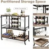 A multi-panel image showcasing a kitchen cart with various storage features, including wine racks, glass holders, and hooks. Podgląd zdjęcia produktu