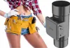 A person wearing a tool belt and a plaid shirt is shown next to a plumbing pipe fitting. Podgląd zdjęcia produktu