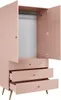 An open pink wardrobe with a hanging rail and three drawers. Produktbild-Vorschau