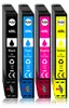 Four printer ink cartridges lined up against a white background. Produktbild-Vorschau