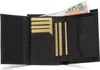 An open black leather wallet with several gold-colored cards and euro banknotes visible. Produktbild-Vorschau