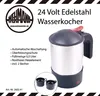 A 24-volt stainless steel water kettle with its accessories and product information. Produktbild-Vorschau
