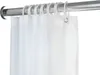 A close-up view of a white shower curtain hanging from a silver telescopic shower rod. Náhled obrázku produktu