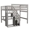 A gray bunk bed with stairs and storage shelves. Náhled obrázku produktu