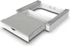 A white and gray appliance stand with a pull-out drawer. Voir les images du produit