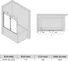 Diagrams and a table showing dimensions for a bathtub screen. Produktbild-Vorschau