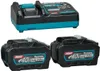 A Makita battery charger and two batteries are displayed against a white background. Voir les images du produit