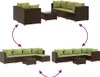A collage showing different configurations of a modular outdoor furniture set. Náhľad obrázku produktu