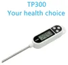 A digital thermometer with a stainless steel probe is shown against a white background. Text overlays promote the product and brand. Produktbild-Vorschau