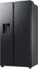 A black steel Samsung side-by-side refrigerator with a water dispenser. Produktbild-Vorschau