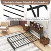 A bedroom scene featuring a metal bed frame and headboard with storage. Náhled obrázku produktu