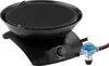 A black Campingaz 360 Grill CV Anthrazit with a blue gas regulator attached. Podgląd zdjęcia produktu