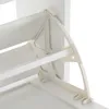 A close-up of a white shoe cabinet with a tan plastic hinge mechanism for the flip-down compartments. Produktbild-Vorschau