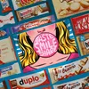 A collage of various chocolate bars and confectionery products. Produktbild-Vorschau