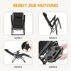 A collage of four images showing the steps to set up a foldable garden recliner. Produktbild-Vorschau