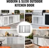 Collage of outdoor kitchen scenes featuring stainless steel doors and grills. Anteprima dell’immagine prodotto