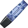 A single STABILO BOSS highlighter with a blue and white floral pattern and a black cap, isolated on a white background. Voir les images du produit