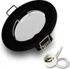 A black recessed spotlight fixture and a white GU10 socket with wires are shown against a white background. Náhled obrázku produktu