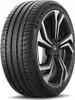 A close-up studio shot of a Michelin Pilot Sport tire mounted on a modern car wheel. Podgląd zdjęcia produktu