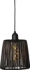 A black pendant light with a wire cage shade and an exposed bulb, isolated on a white background. Produktbild-Vorschau