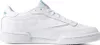 A side profile view of a white Reebok Club 85 sneaker with green accents. Voir les images du produit