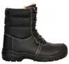A black winter work boot with orange accents and white stitching, shown against a white background. Produktbild-Vorschau