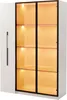 A white cabinet with glass doors and internal orange lighting. Produktbild-Vorschau