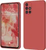 A split image showing the front and back of a red phone case. Produktbild-Vorschau