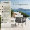 A garden lounge chair is shown next to a pool with a scenic ocean view in the background. Text on the left describes the product's features. Produktbild-Vorschau