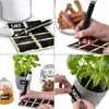 Collage of four images showing chalk markers and labels being used for organizing kitchen items and plants. Produktbild-Vorschau