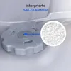 A close-up view of a component of a dishwasher, showing a dial and a magnified view of salt granules. Produktbild-Vorschau